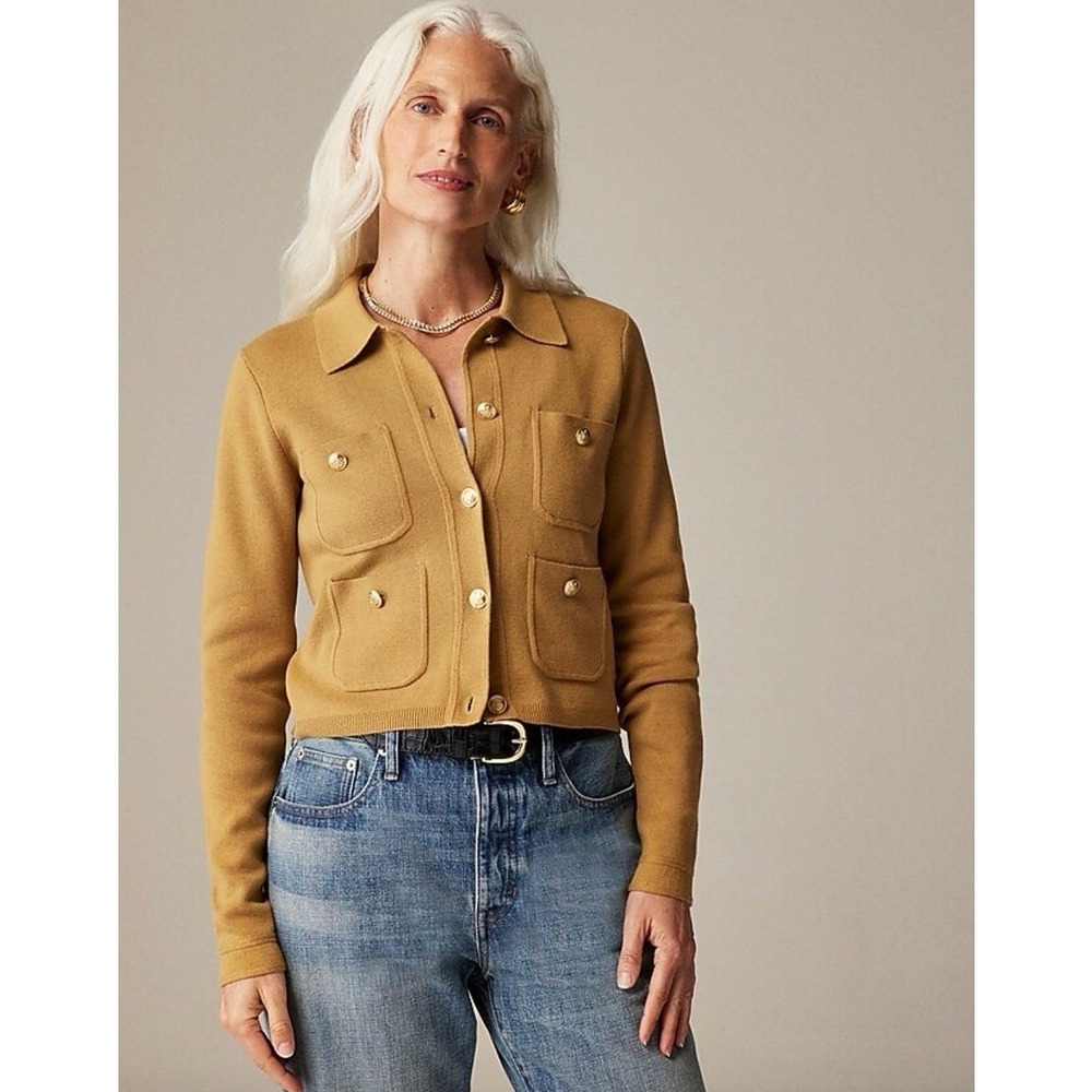 NWT J.Crew Women S 100% Cotton Lady Jacket Gold Button Fall 2024 Classy Luxury